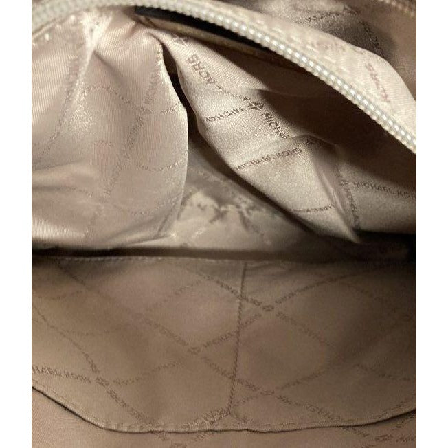 Michael Kors Beige & Brown Canvas Crossbody Bag With Logo Stripe Design