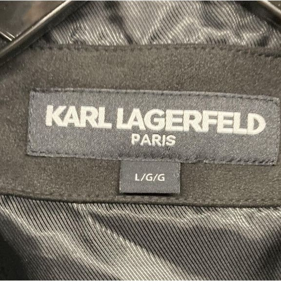Karl Lagerfeld Paris Men's Black Quilted Jacket With Sherpa Collar L/G