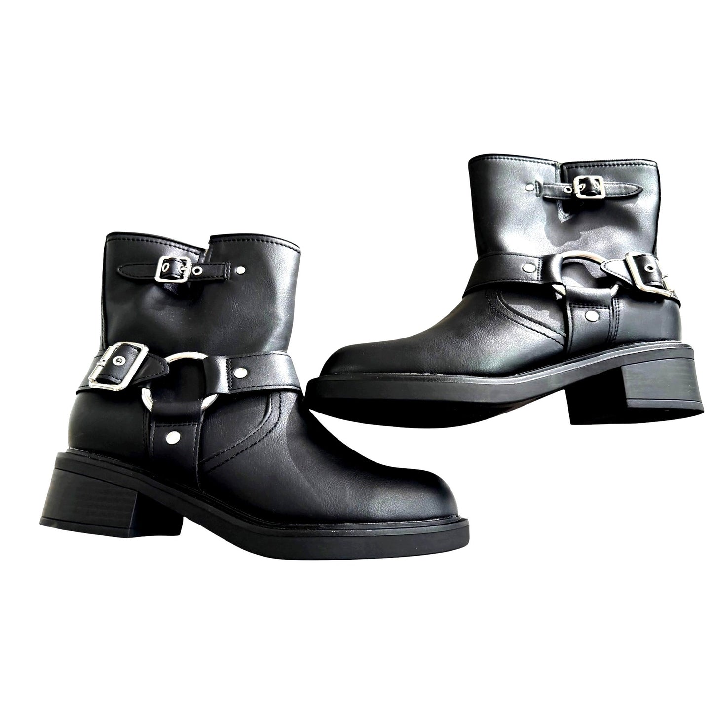 Universal Thread Womens Conrad Black Ankle Boots Size 8 With Buckle Detail NWT
