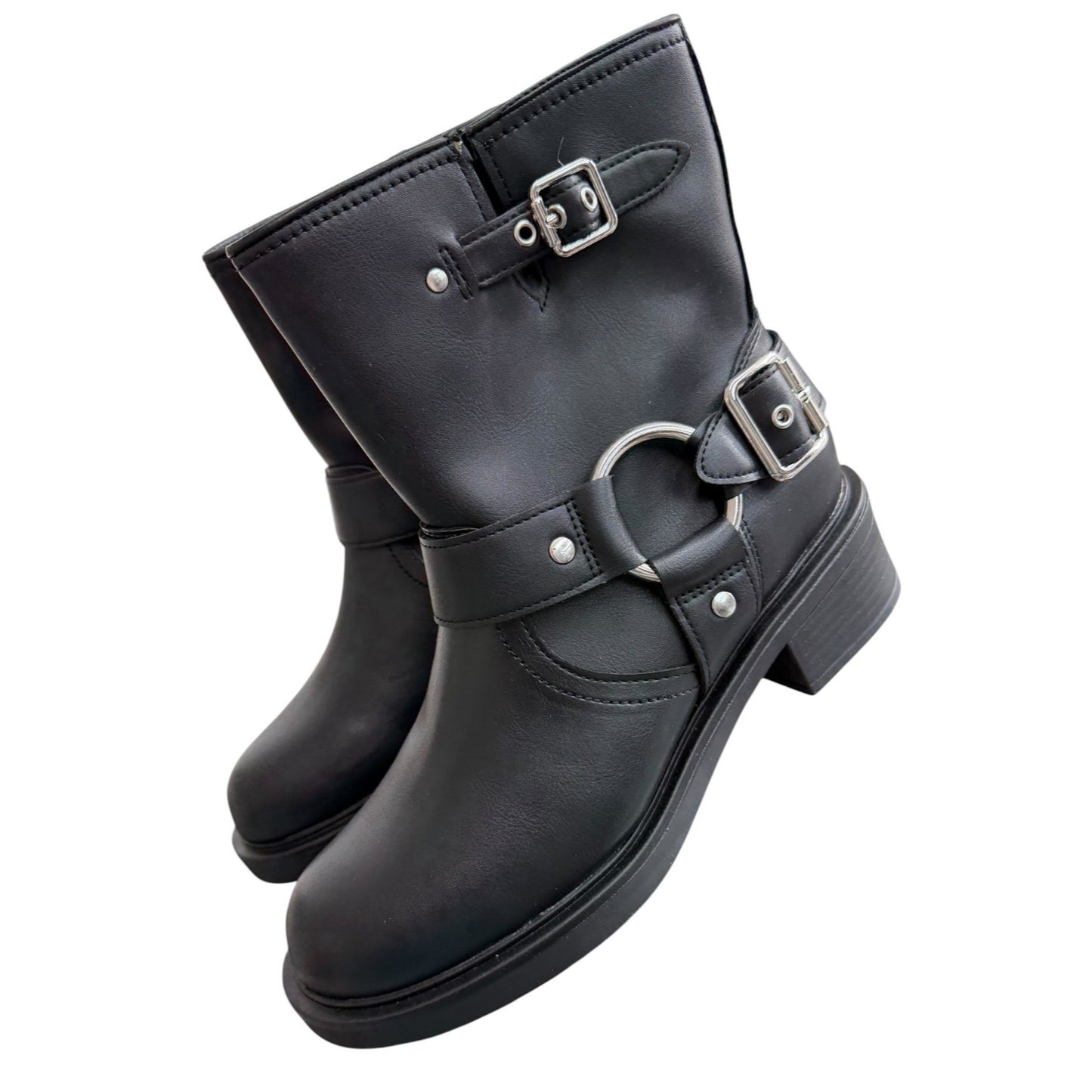 Universal Thread Womens Conrad Black Ankle Boots Size 8 With Buckle Detail NWT