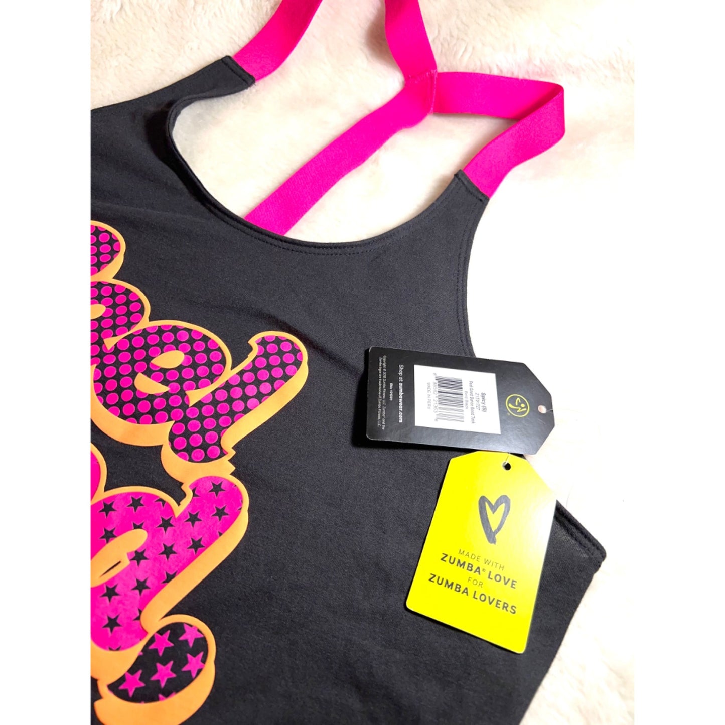 Zumba Feel Good Inc Racerback Tank Top Black Neon Pink Small New