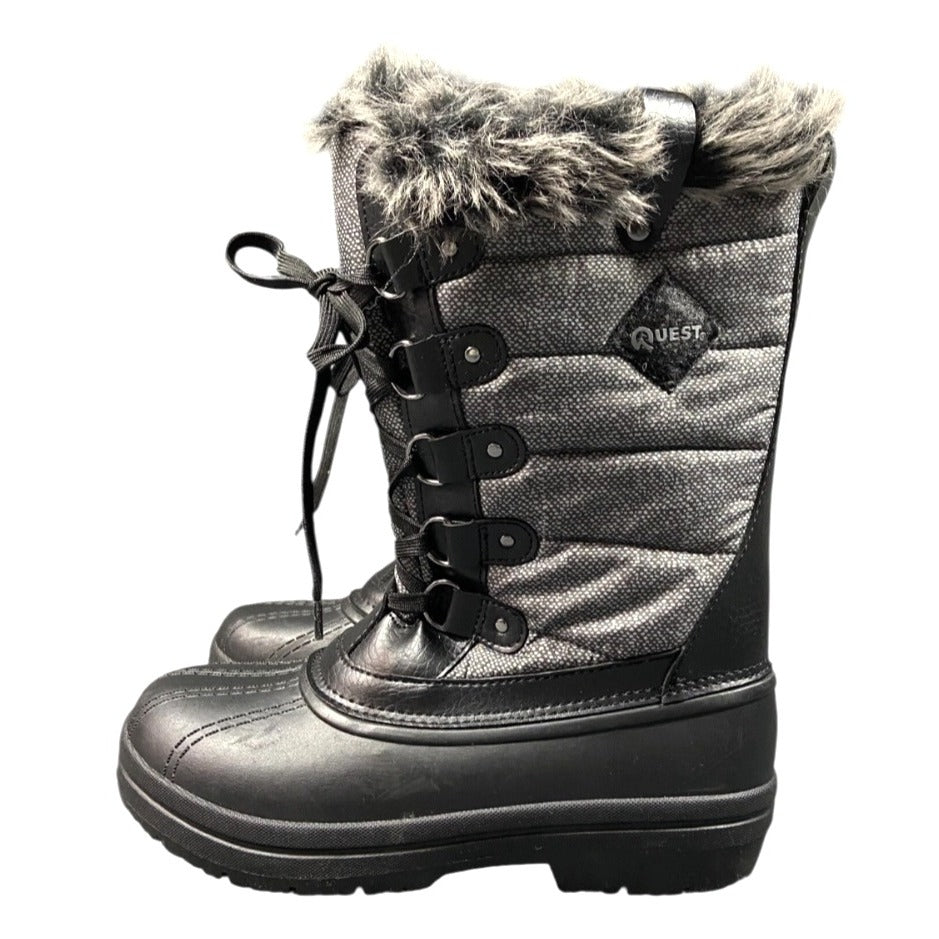 New Quest Powder Womens Size 8 Black/Grey Winter Boots Faux Fur NWT