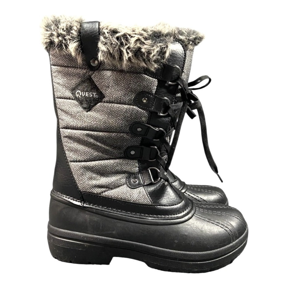 New Quest Powder Womens Size 8 Black/Grey Winter Boots Faux Fur NWT
