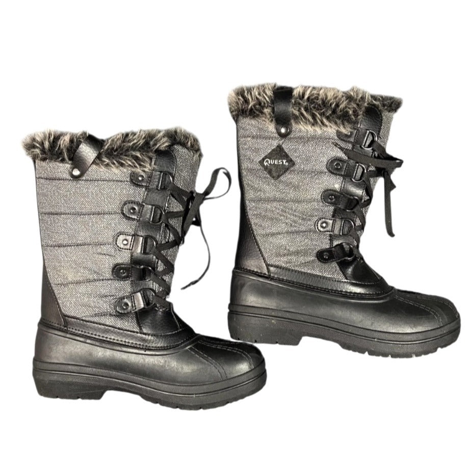 New Quest Powder Womens Size 8 Black/Grey Winter Boots Faux Fur NWT