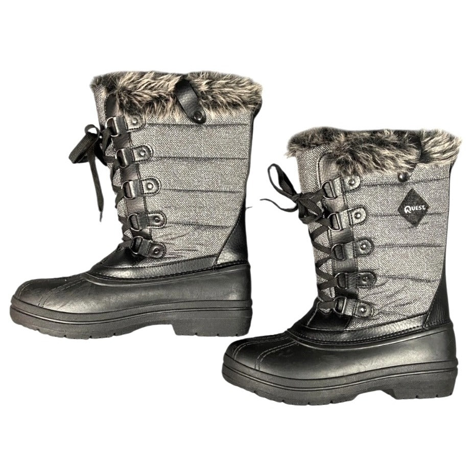 New Quest Powder Womens Size 8 Black/Grey Winter Boots Faux Fur NWT