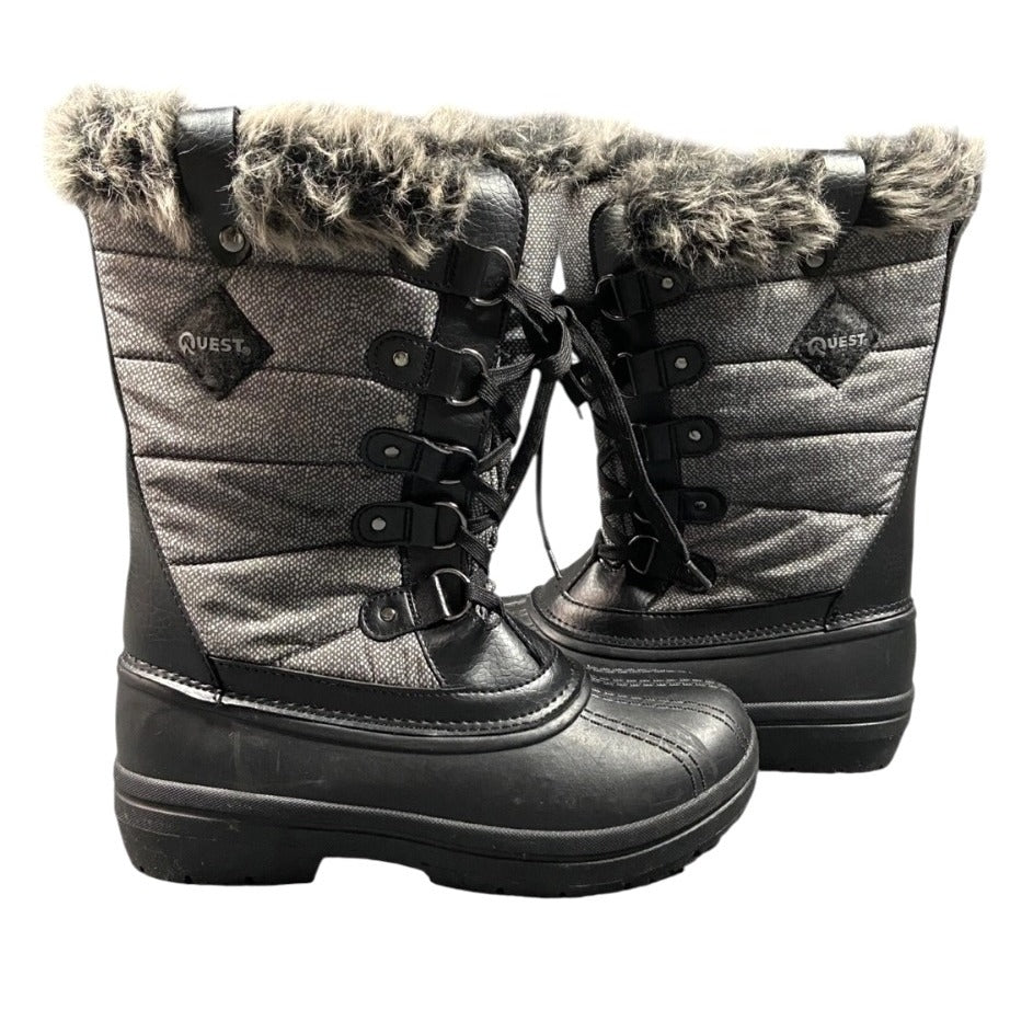 New Quest Powder Womens Size 8 Black/Grey Winter Boots Faux Fur NWT