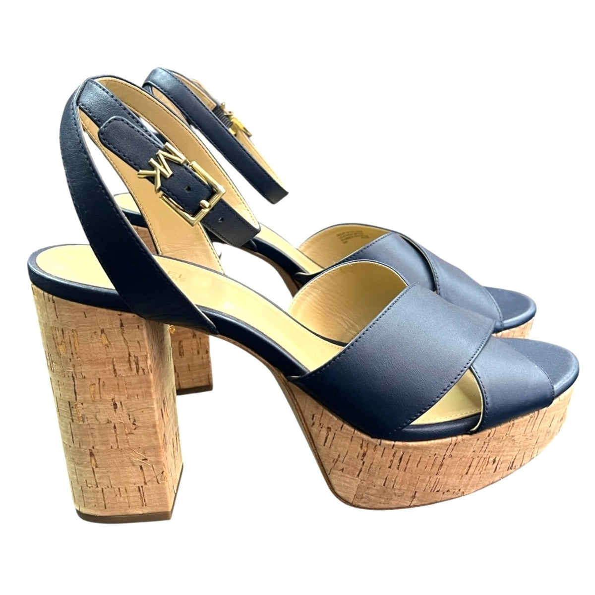 Michael Kors Odette Navy Leather Platform Sandal Women's Size 9M