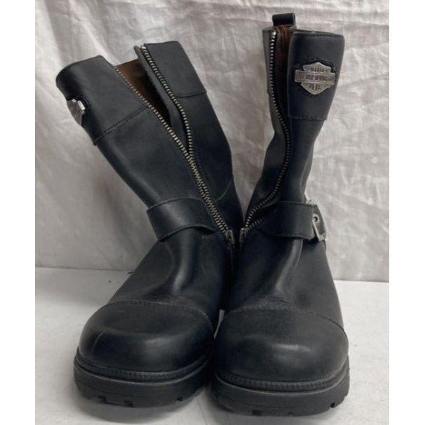 Harley-Davidson Women's Black Leather Riding Boots W/ Buckles & Zipper Size 8 USA