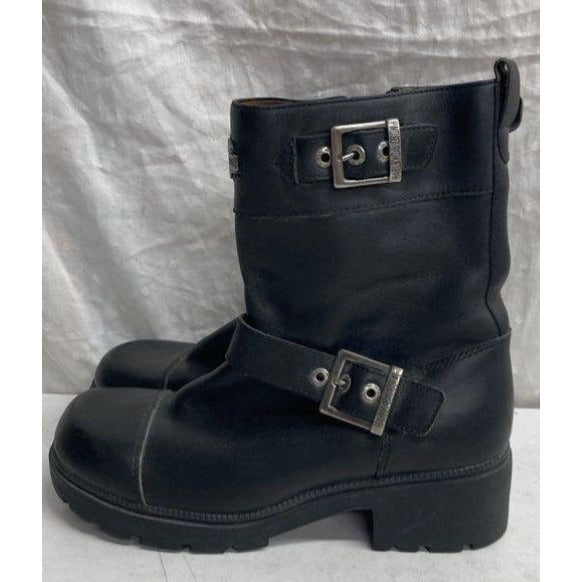 Harley-Davidson Women's Black Leather Riding Boots W/ Buckles & Zipper Size 8 USA