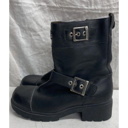 Harley-Davidson Women's Black Leather Riding Boots W/ Buckles & Zipper Size 8 USA
