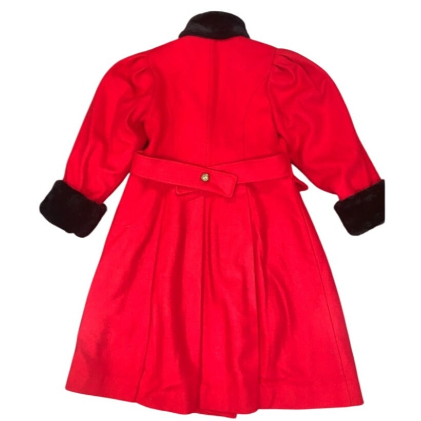 Rothschild Girl's Red Wool Blend Coat With Faux Fur Trim Size 10