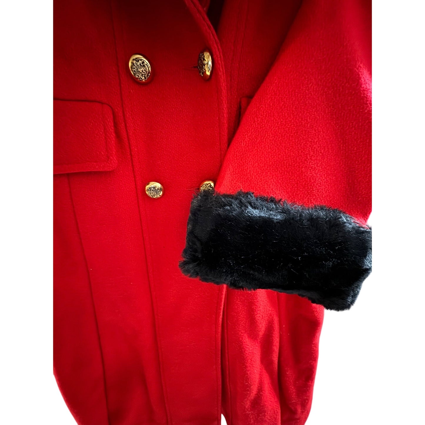 Rothschild Girl's Red Wool Blend Coat With Faux Fur Trim Size 10