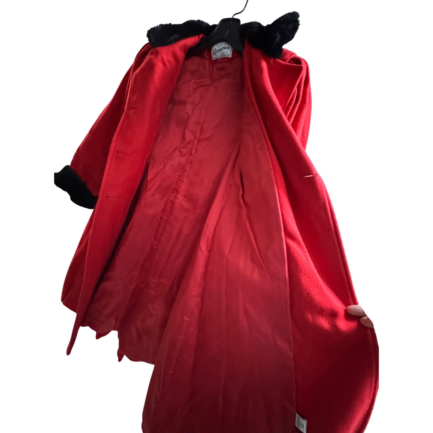 Rothschild Girl's Red Wool Blend Coat With Faux Fur Trim Size 10