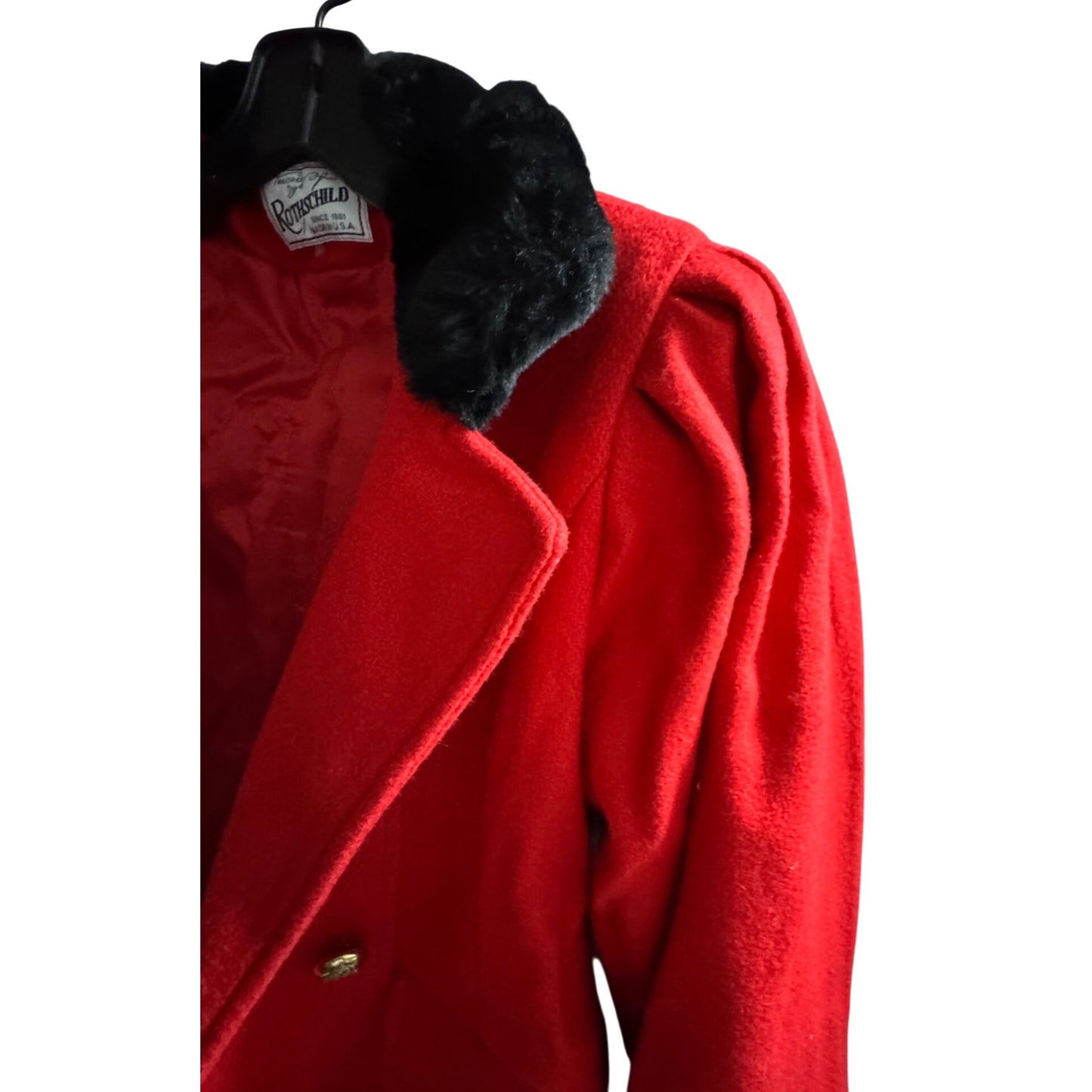 Rothschild Girl's Red Wool Blend Coat With Faux Fur Trim Size 10