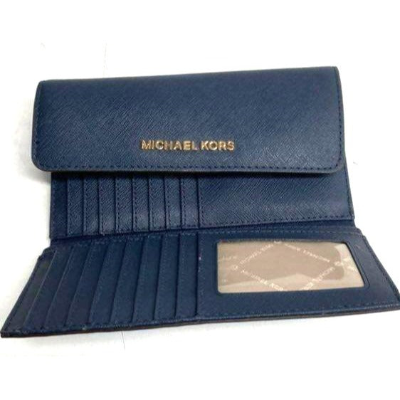 Michael Kors Navy Blue Jest Set Trifold Leather Wallet