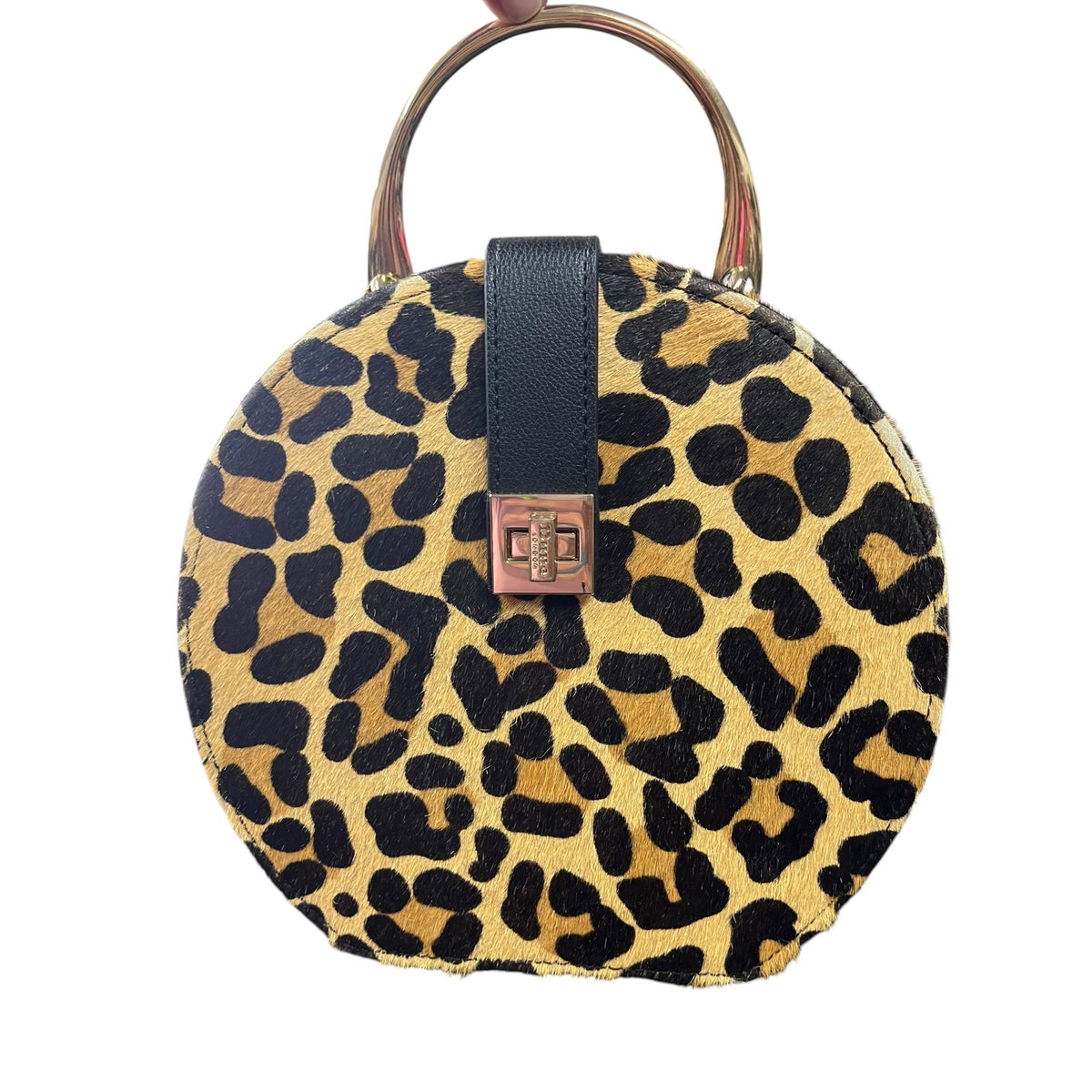 Dune London Round Leopard Print Cowhide & Leather Handbag 8"
