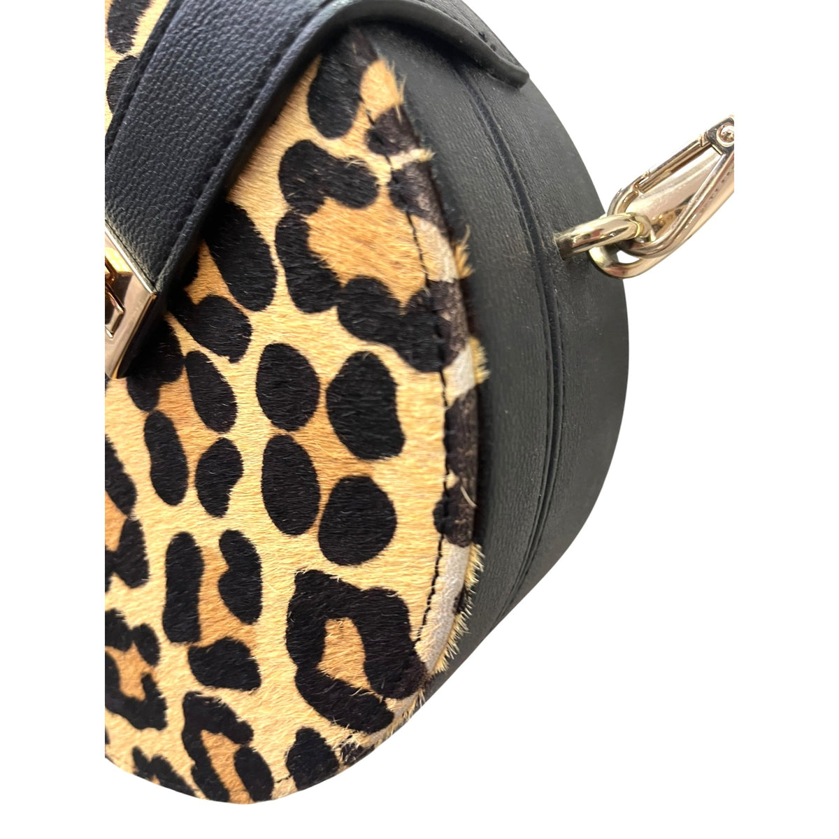 Dune London Round Leopard Print Cowhide & Leather Handbag 8"