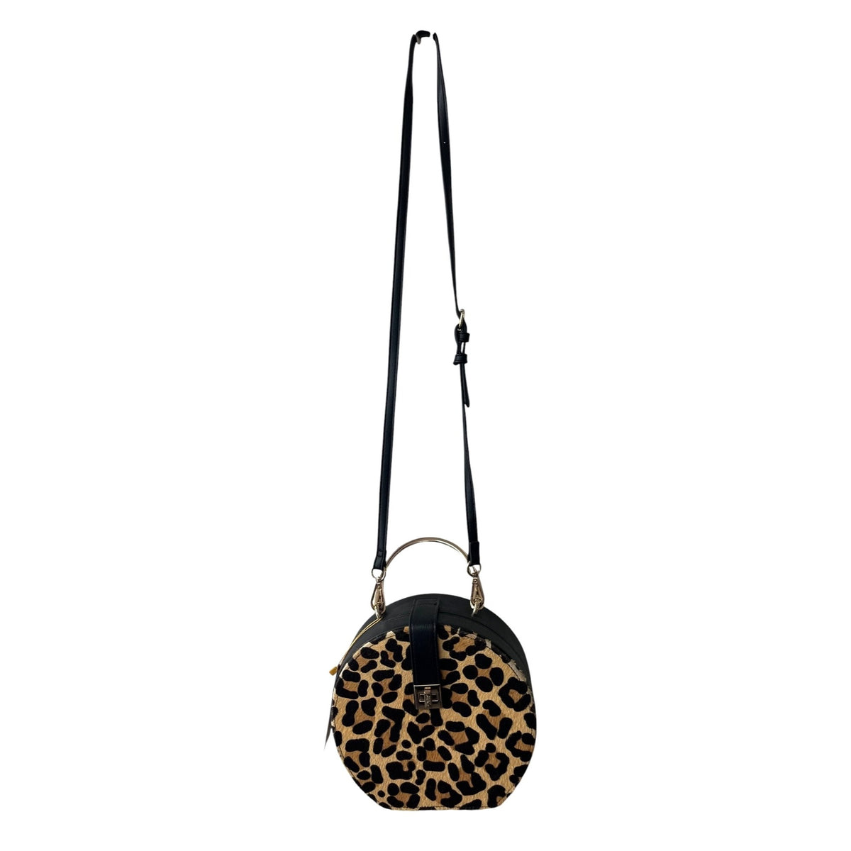 Dune London Round Leopard Print Cowhide & Leather Handbag 8"
