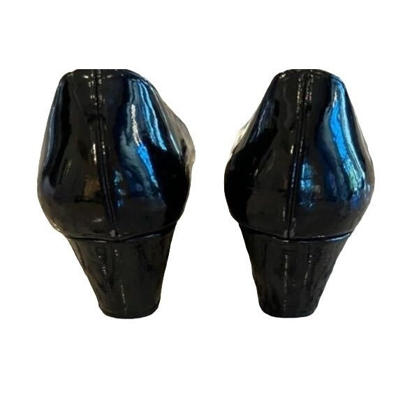 Nordstrom Children's Size 2 Black Patent Leather Peep Toe Wedge Shoes With Bow Accent