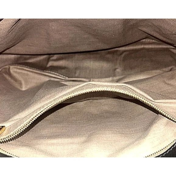 London Fog Ostrich-Embossed Brown Satchel Bag With Adjustable Strap & Dual Handles