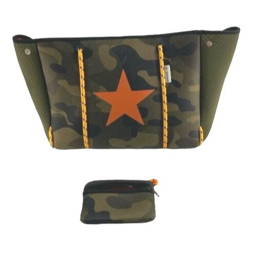 Ah-dorned Camouflage Neoprene Tote Bag With Star Print & Matching Pouch
