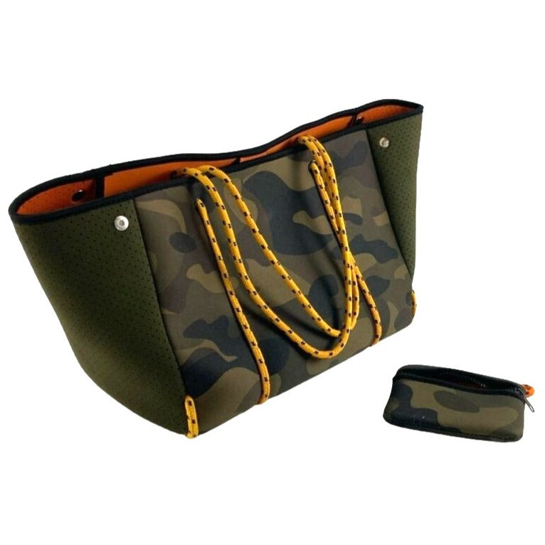 Ah-dorned Camouflage Neoprene Tote Bag With Star Print & Matching Pouch