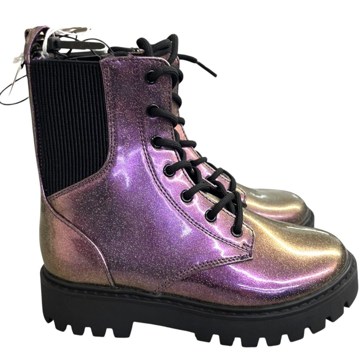 Art Class Girls' Rochelle Glitter Zipper Lace-up Combat Boot Youth Size 3 NWT