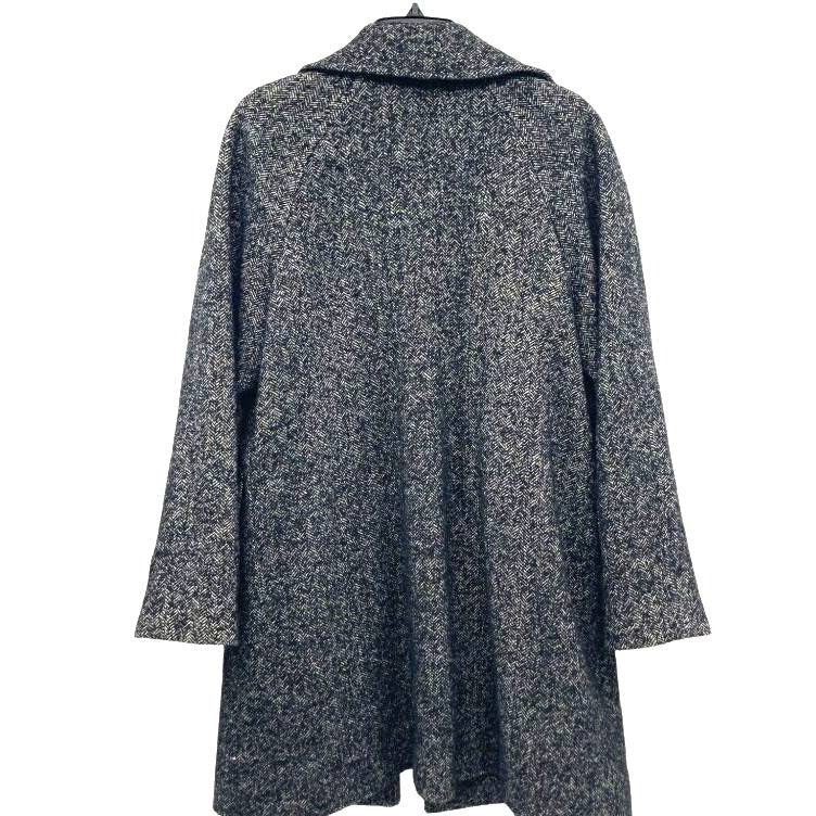 London Fog Womens Wool Blend Black/White Tweed Coat Large Knee-Length