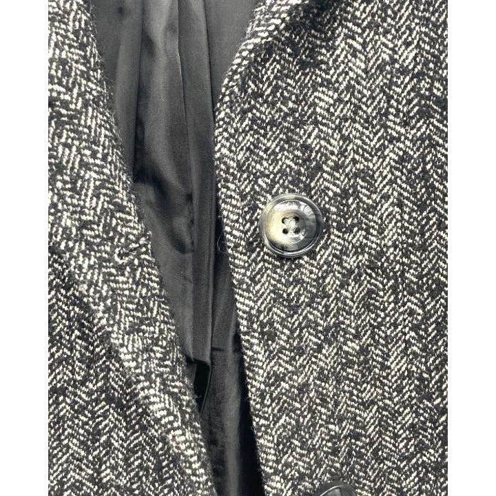 London Fog Womens Wool Blend Black/White Tweed Coat Large Knee-Length