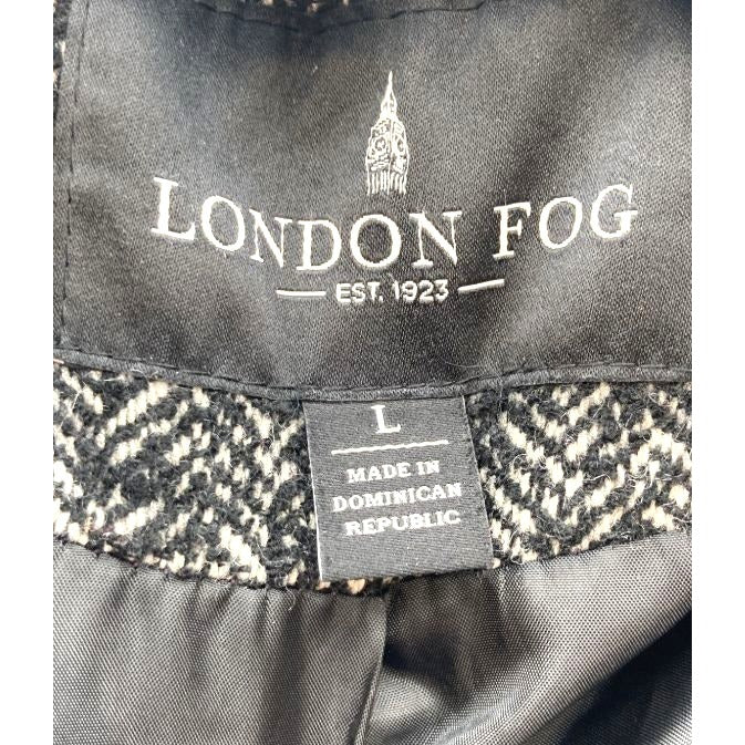 London Fog Womens Wool Blend Black/White Tweed Coat Large Knee-Length