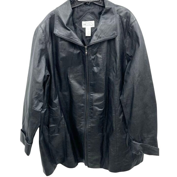 Via Accent Women's Black Leather Coat Size 26W