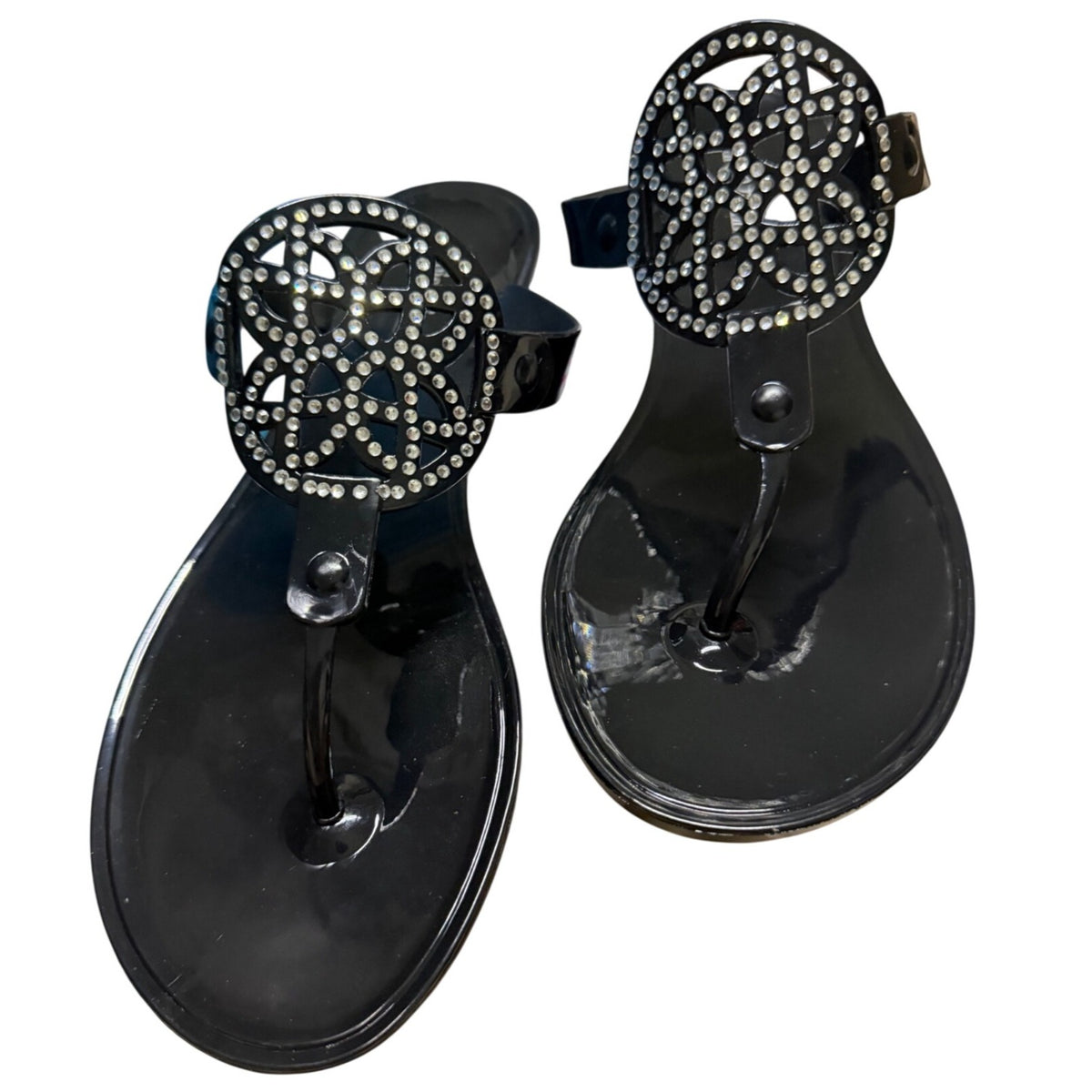 Olivia Miller Women's Black Rhinestone Jelly Sandals Size 9 NWB