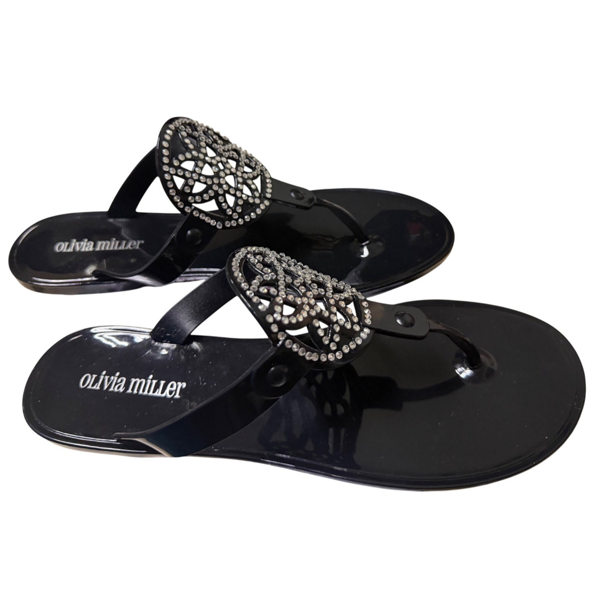 Olivia Miller Women's Black Rhinestone Jelly Sandals Size 9 NWB