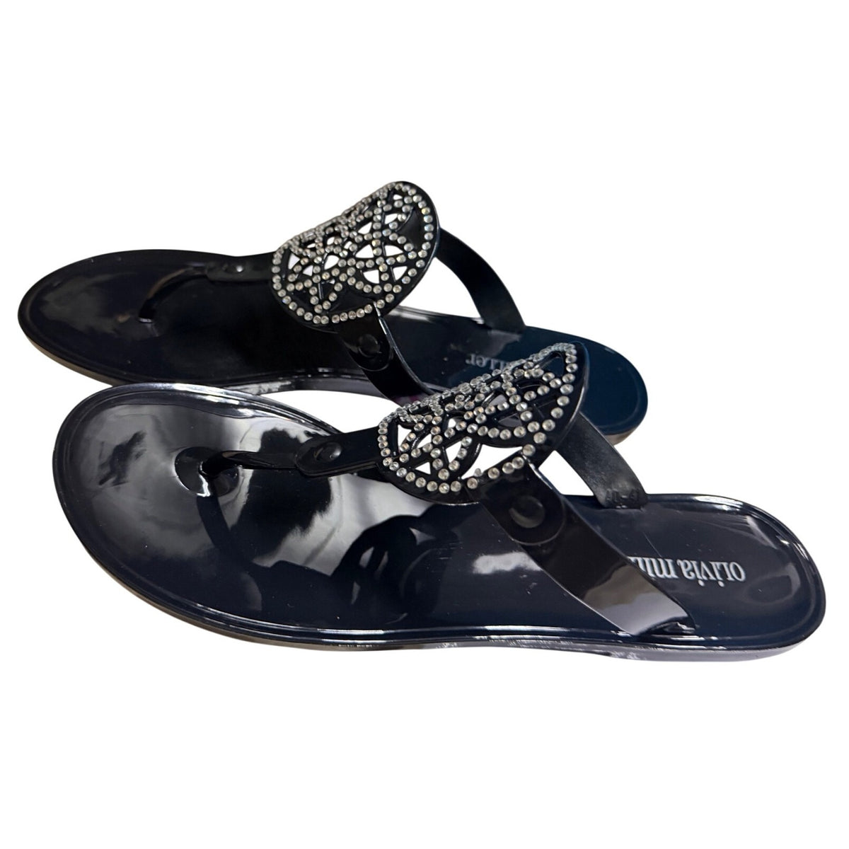 Olivia Miller Women's Black Rhinestone Jelly Sandals Size 9 NWB