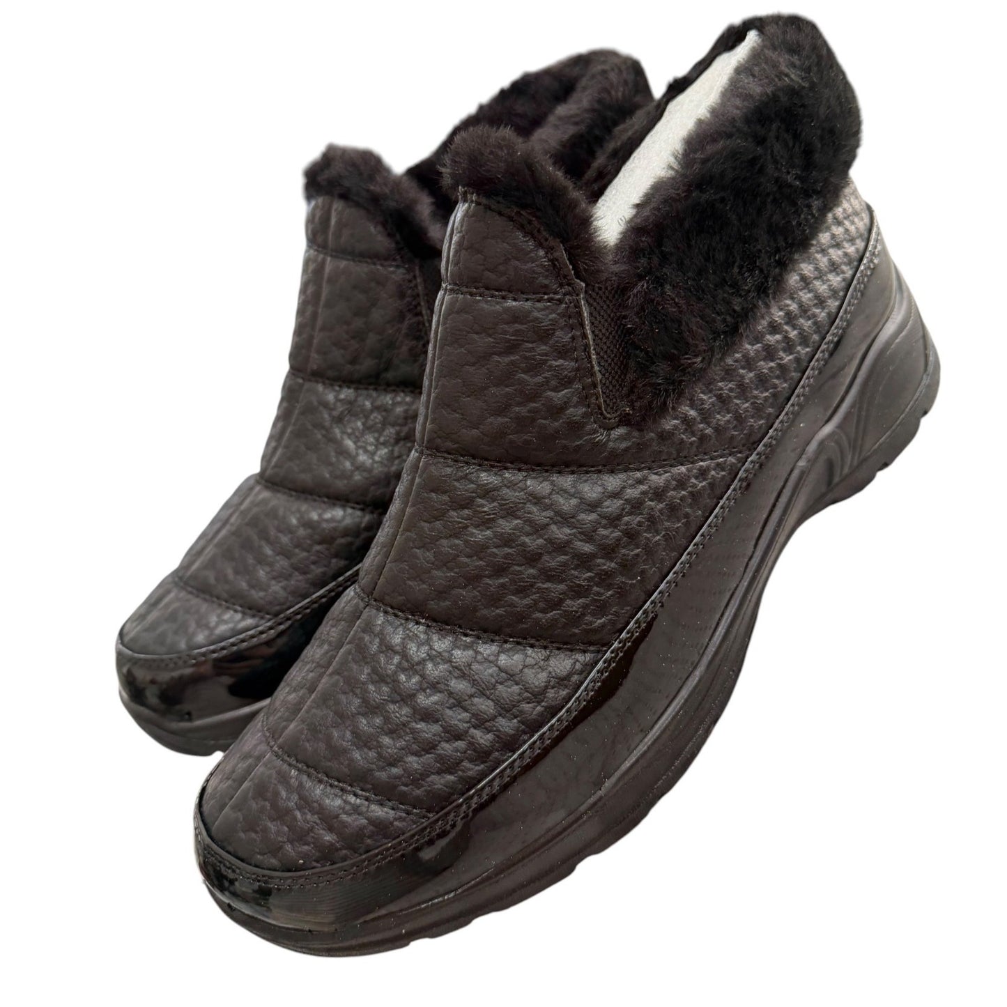 Easy Street Womens Waterproof Faux Fur Boots Size 12W Black Patent Textured Easy Dry Technology