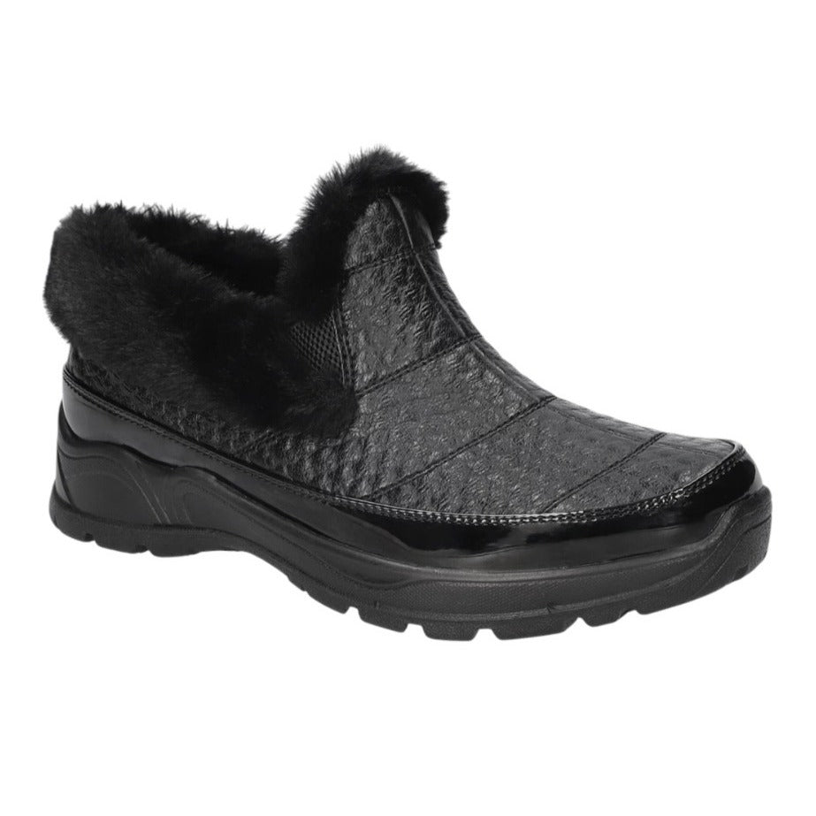 Easy Street Womens Waterproof Faux Fur Boots Size 12W Black Patent Textured Easy Dry Technology