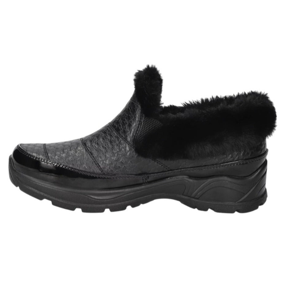 Easy Street Womens Waterproof Faux Fur Boots Size 12W Black Patent Textured Easy Dry Technology