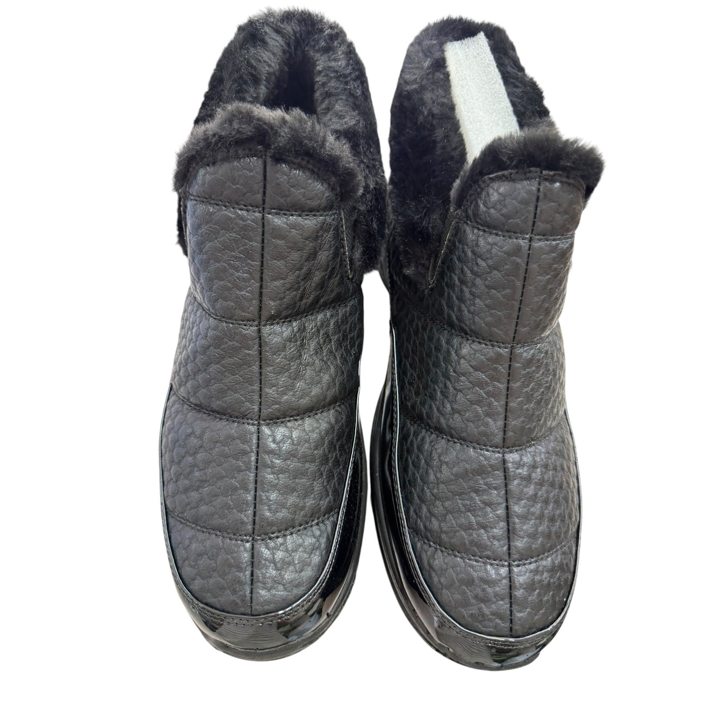 Easy Street Womens Waterproof Faux Fur Boots Size 12W Black Patent Textured Easy Dry Technology