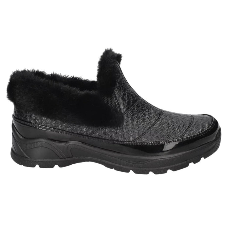 Easy Street Womens Waterproof Faux Fur Boots Size 12W Black Patent Textured Easy Dry Technology