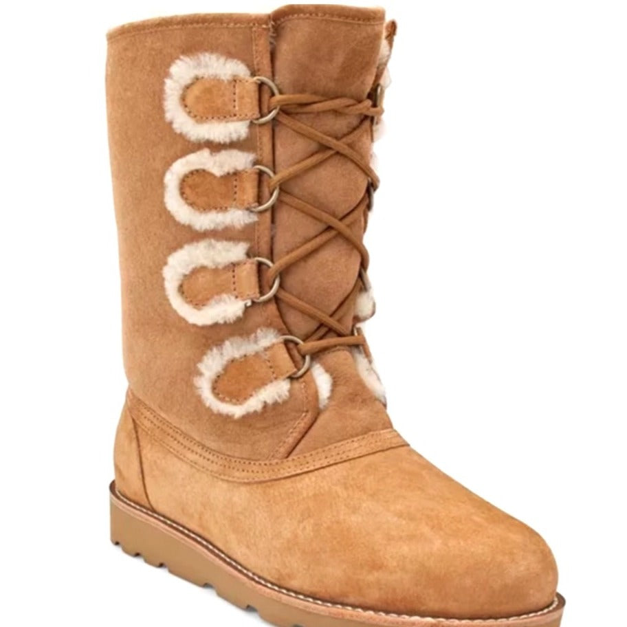 UGG Womens Sz10 Versatile Lace-Up "Rommy" Shearling-Lined Brown Suede Boots