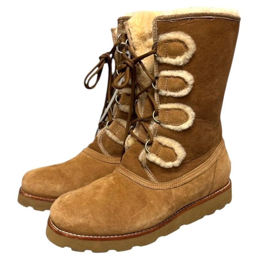 UGG Womens Sz10 Versatile Lace-Up "Rommy" Shearling-Lined Brown Suede Boots