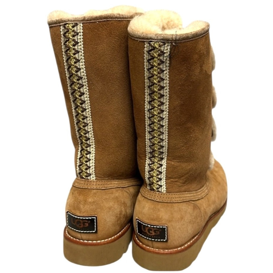 UGG Womens Sz10 Versatile Lace-Up "Rommy" Shearling-Lined Brown Suede Boots