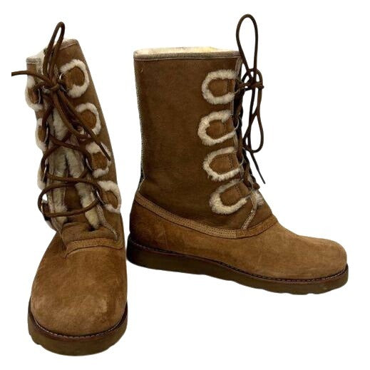 UGG Womens Sz10 Versatile Lace-Up "Rommy" Shearling-Lined Brown Suede Boots
