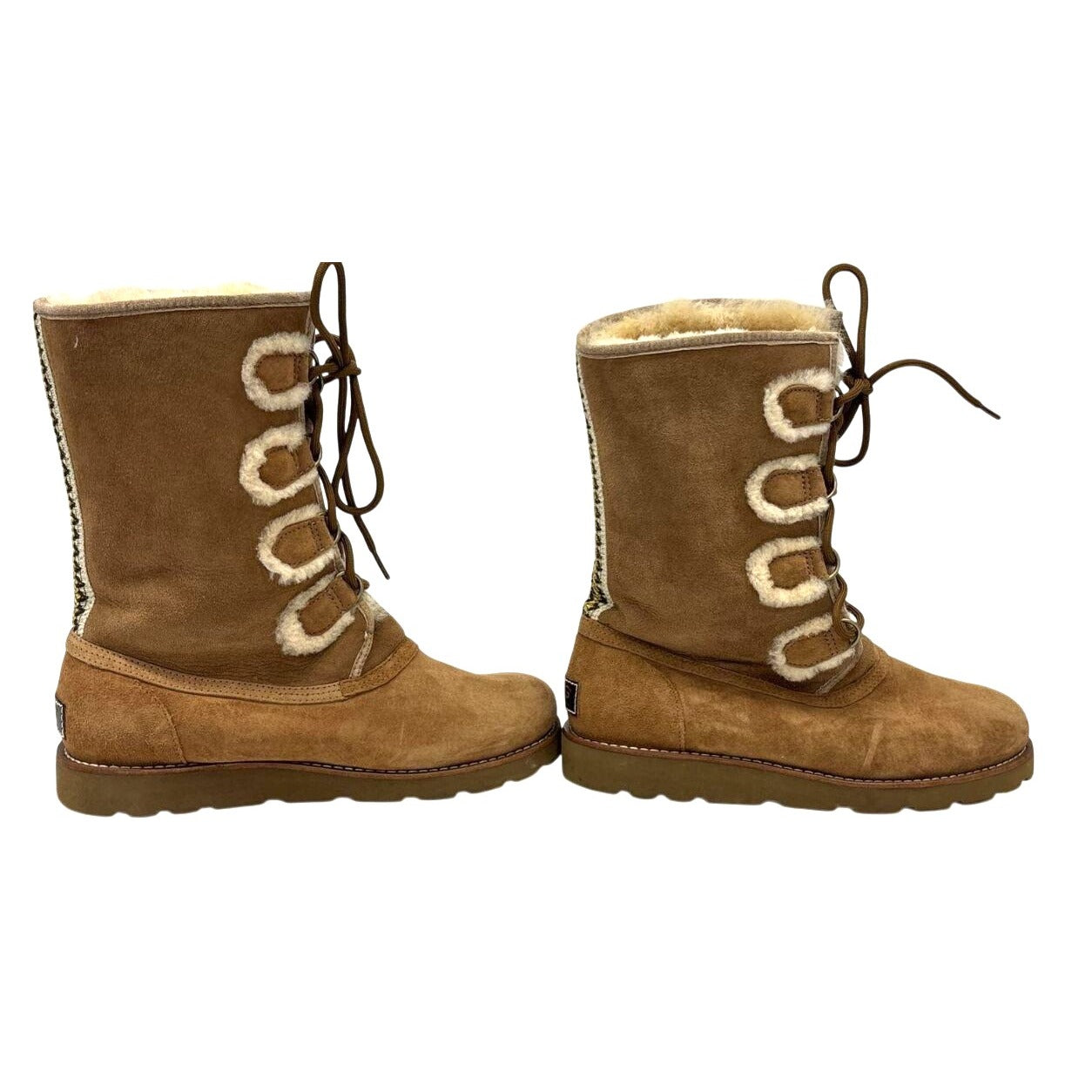 UGG Womens Sz10 Versatile Lace-Up "Rommy" Shearling-Lined Brown Suede Boots