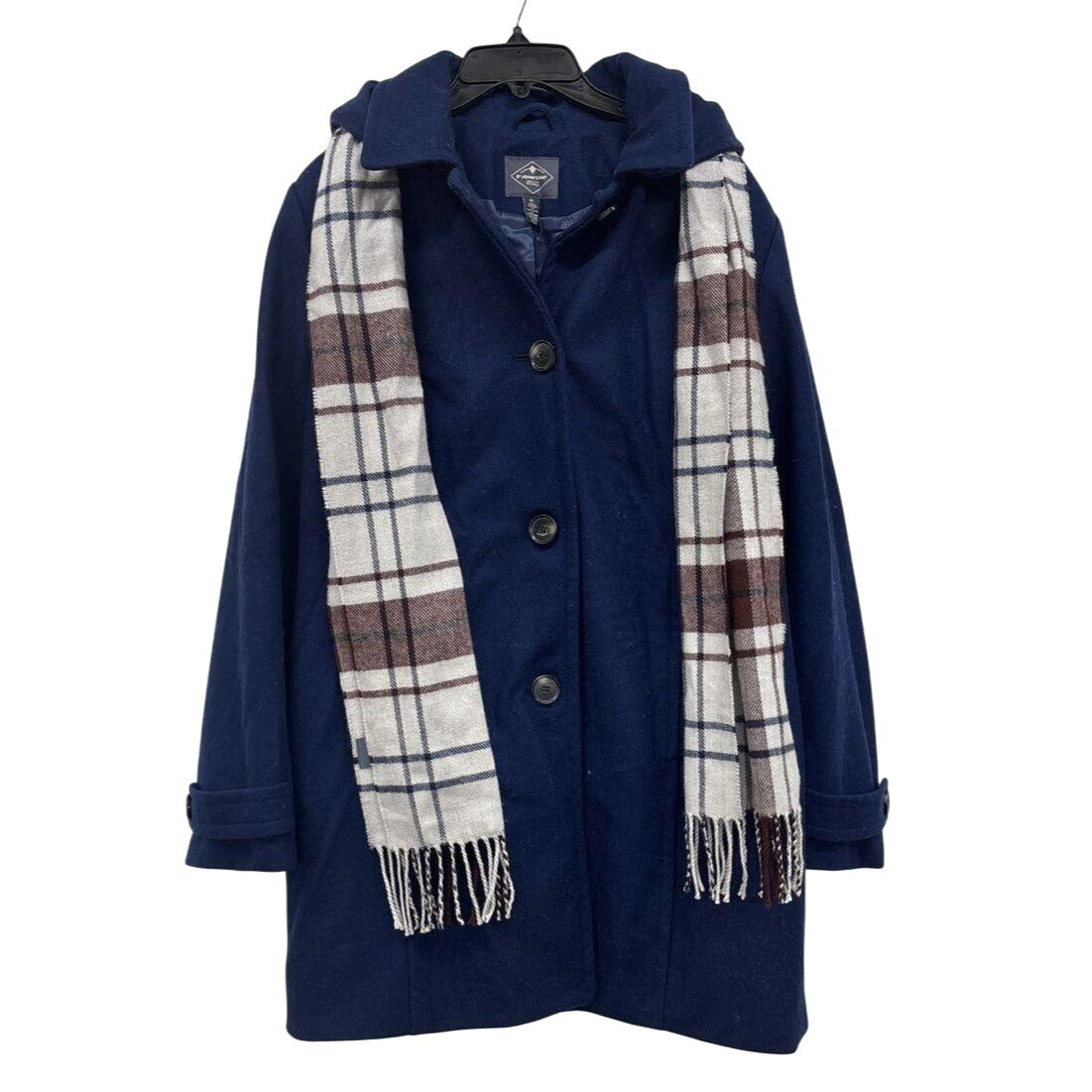 St. Johns Bay Classic Wool-Blend Navy Hooded Coat Women's XL