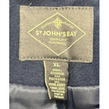 St. Johns Bay Classic Wool-Blend Navy Hooded Coat Women's XL