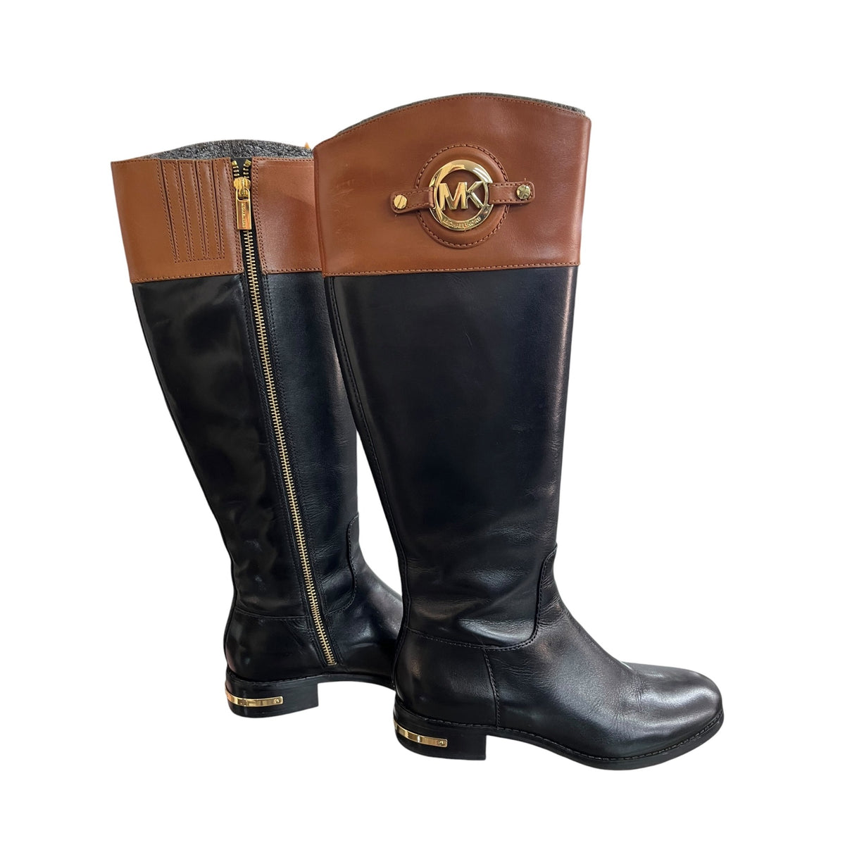 Michael Kors Black & Brown Leather Riding Boots Size 7M