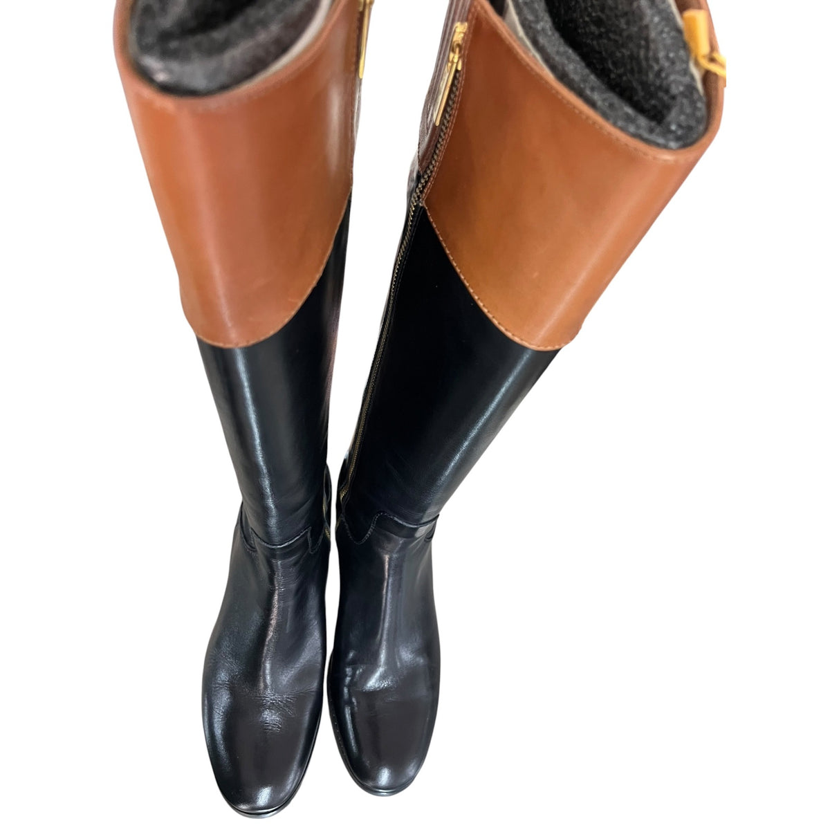 Michael Kors Black & Brown Leather Riding Boots Size 7M