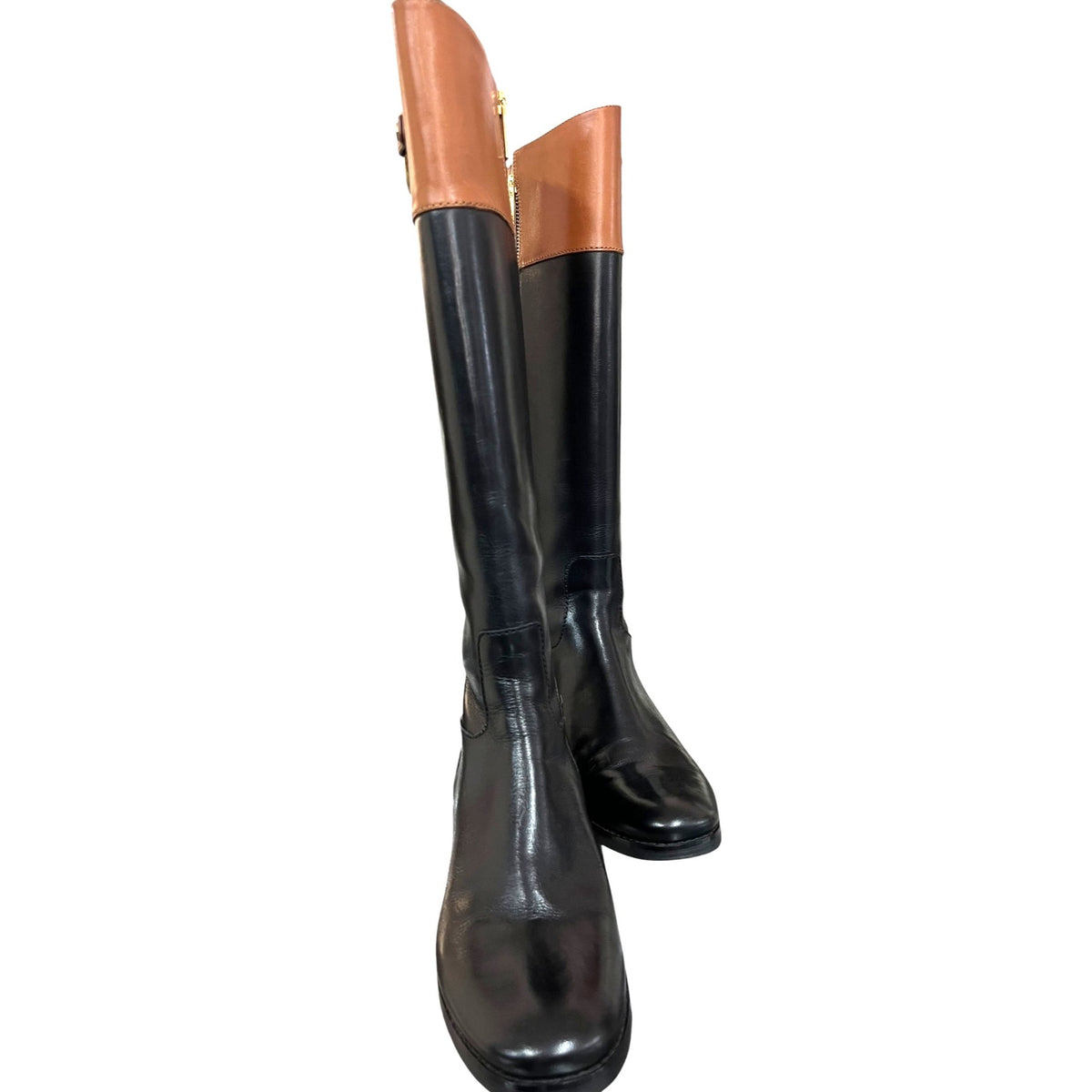 Michael Kors Black & Brown Leather Riding Boots Size 7M