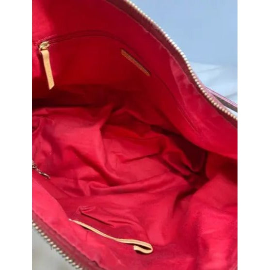 Dooney & Bourke Signature Monogram Denim Hobo Shoulder Bag With Leather Strap & Red Interior
